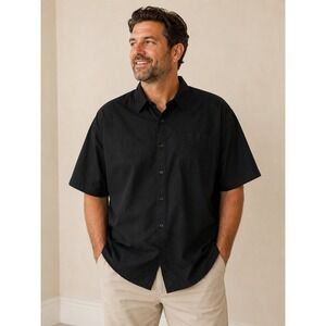 Visive Button Down Shirt Mens 3XL Black Short Sleeve Casual Workwear Classic dad
